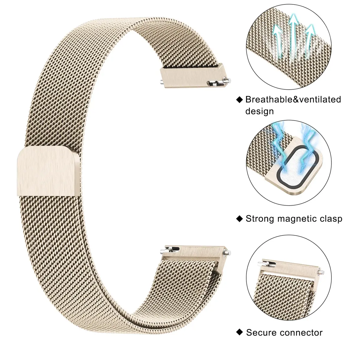 Meliya 18mm Metal Watch Band for Garmin Venu 3S/2S, Vivoactive 4S, Vivomove 3S, Forerunner 255s/265s - Champagne Gold - view 4