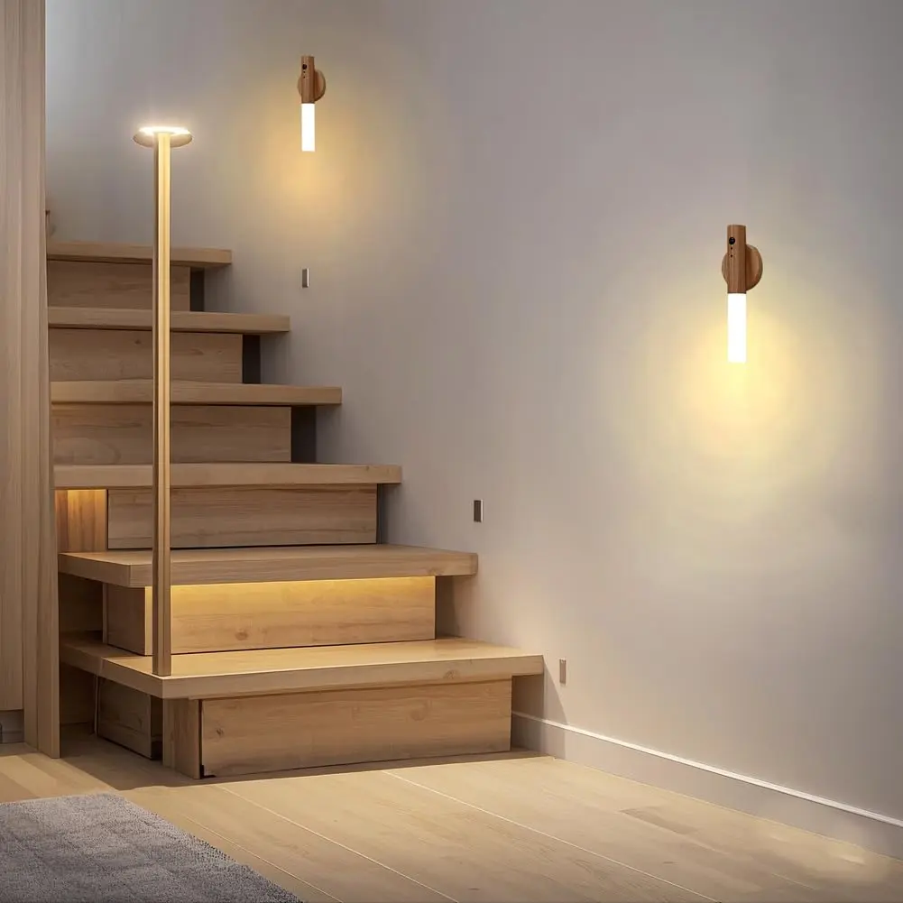 LANDGOO Wooden Motion Sensor Night Light | Handmade Wooden Night Light with Motion Detection, 2-Pack, Warm White - view 9