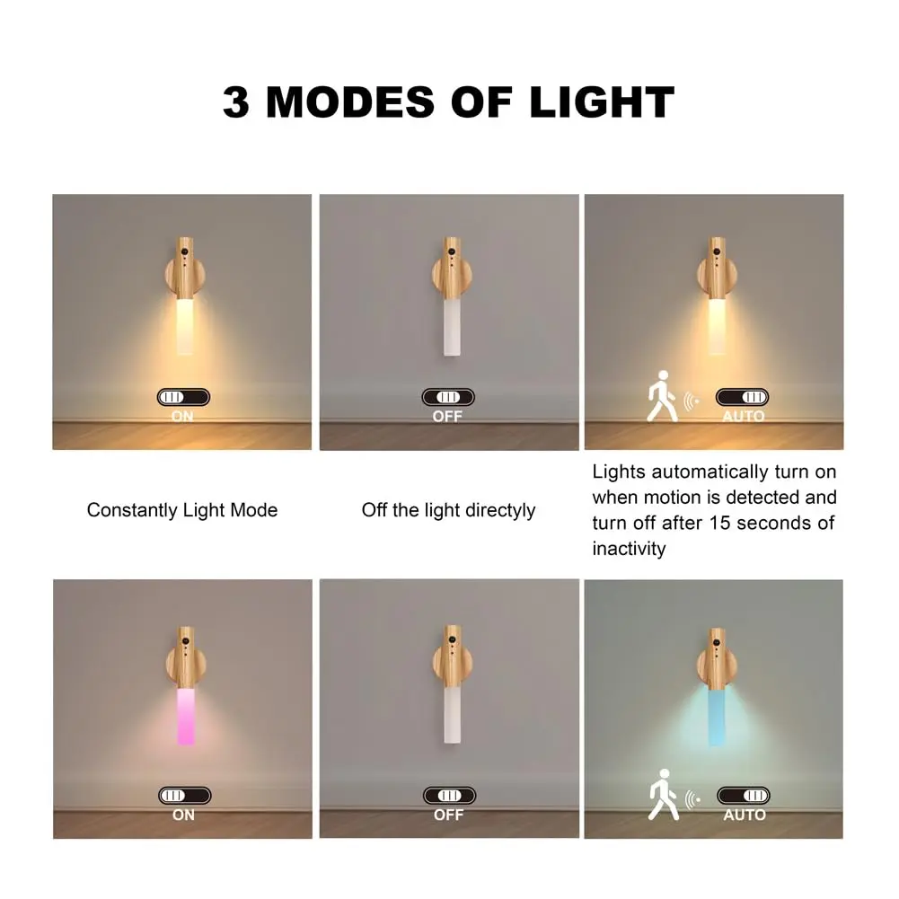 LANDGOO Wooden Motion Sensor Night Light | Handmade Wooden Night Light with Motion Detection, 2-Pack, Warm White - view 2