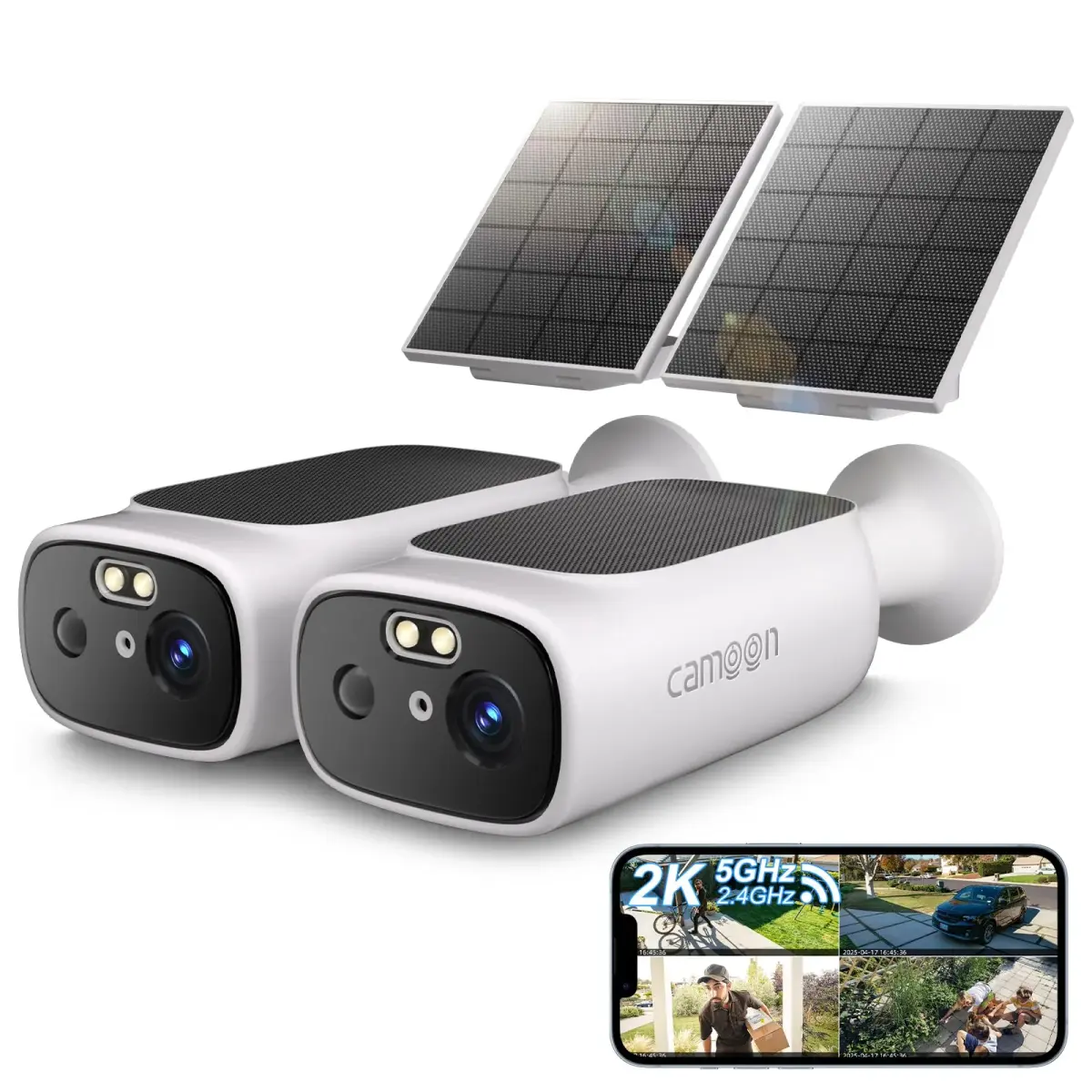 Camoon 2K Solar Security Cameras Wireless Outdoor (2 Cams, 2-Pack) | Continuous Power, Color Night Vision - main product image