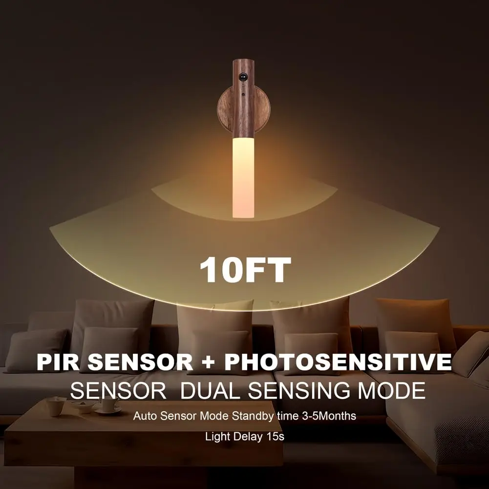 LANDGOO Wooden Motion Sensor Night Light | Handmade Natural Wood with Motion Detection - view 2