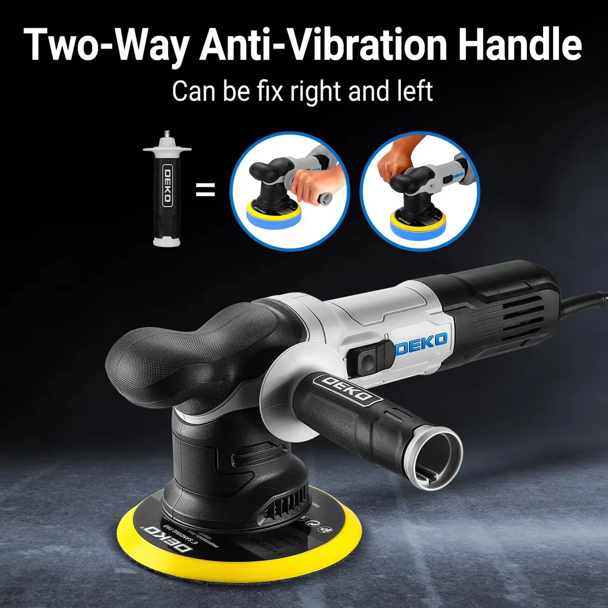 DEKOPRO Car Buffer Polisher 6 Inch Dual Action Orbital Buffer, 7 Amp, Variable Speed 1800-5500 RPM, with 4 Buffing Pads | Car Detailing Tool - view 5