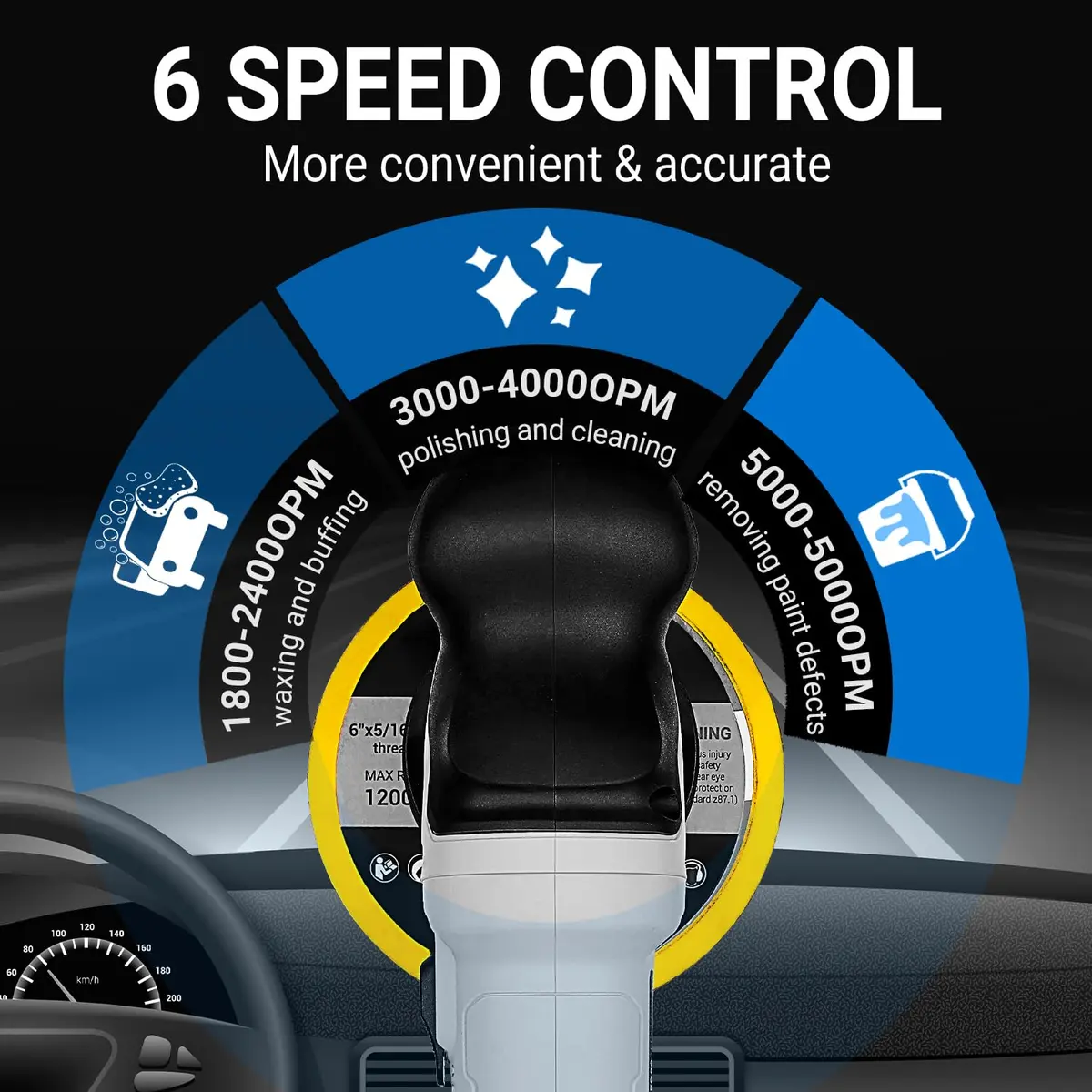 DEKOPRO Car Buffer Polisher 6 Inch Dual Action Orbital Buffer, 7 Amp, Variable Speed 1800-5500 RPM, with 4 Buffing Pads | Car Detailing Tool - view 3