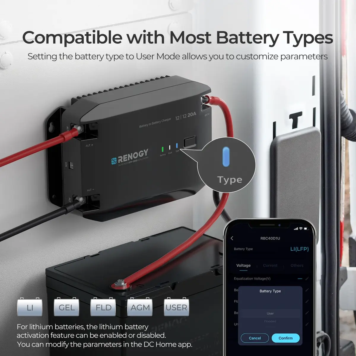 Renogy 12V 20A Battery Charger | Multi-Stage Charging & Bluetooth (100-120c) - view 5