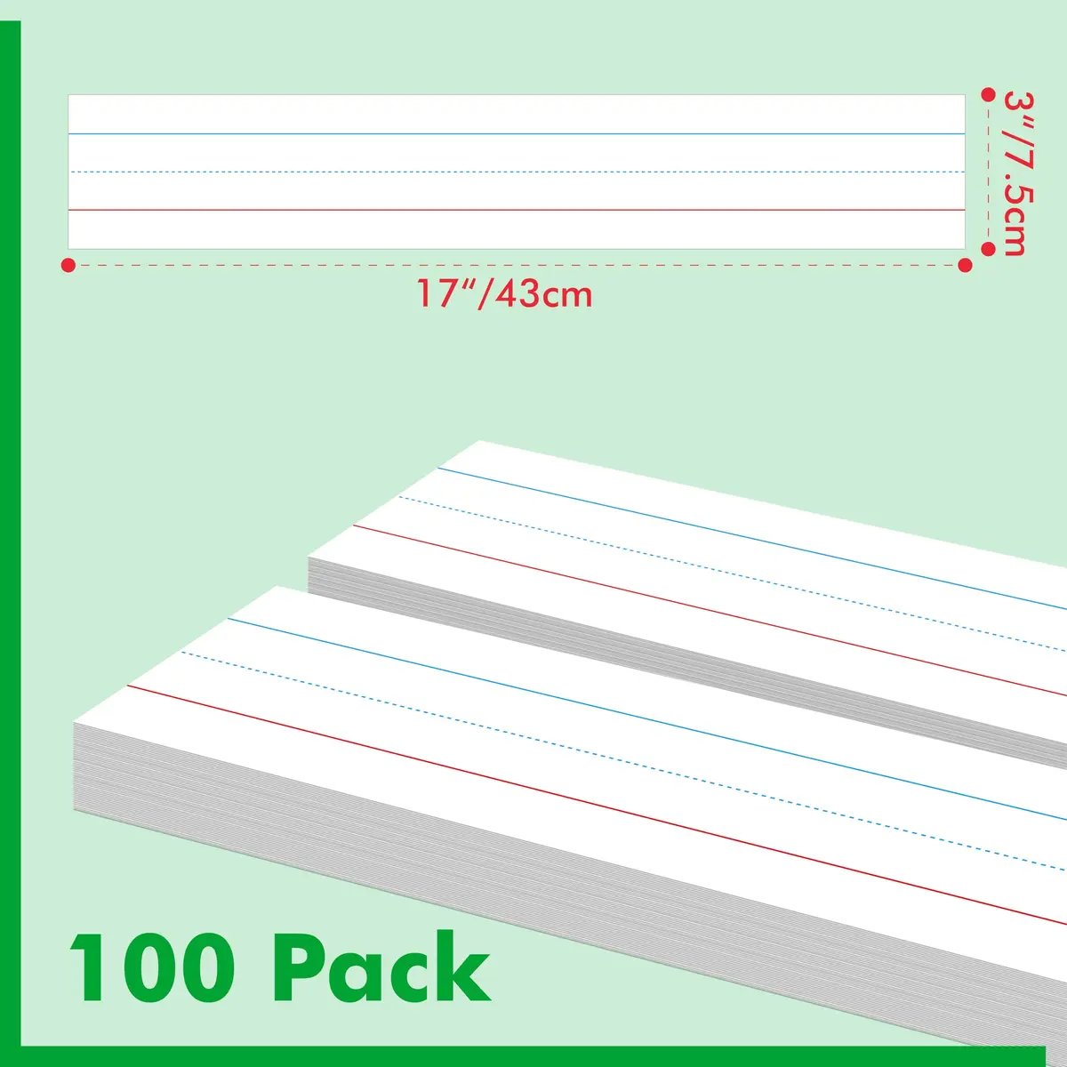 Gethelud 100 Pack Sentence Strips 17” x 3” | Classroom Handwriting Practice Tool - view 2