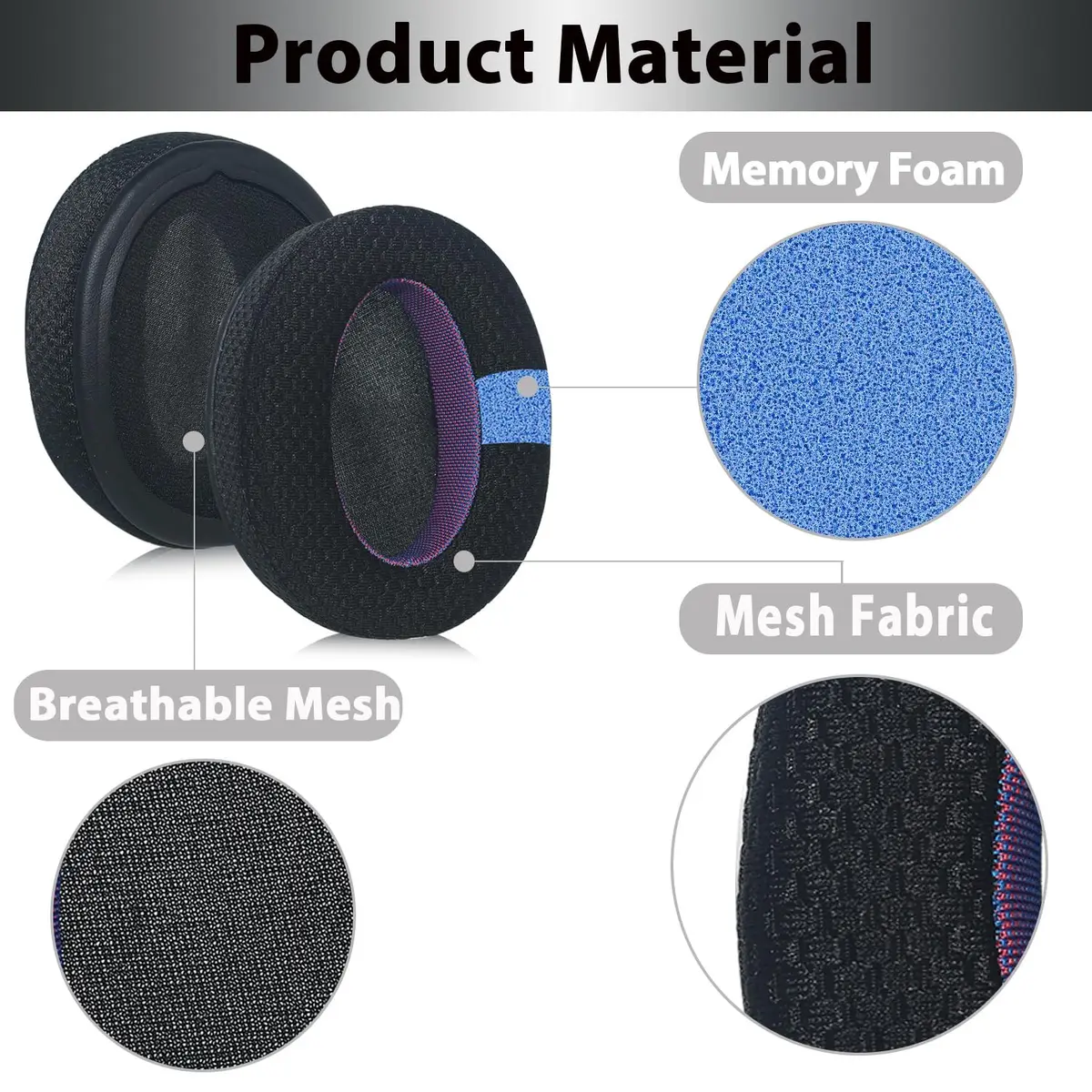 Adhiper Mesh Ear Pads for Sony WH-CH720N WH-CH710N, Black & Purple Edition | Breathable Comfort & Enhanced Sound - view 3