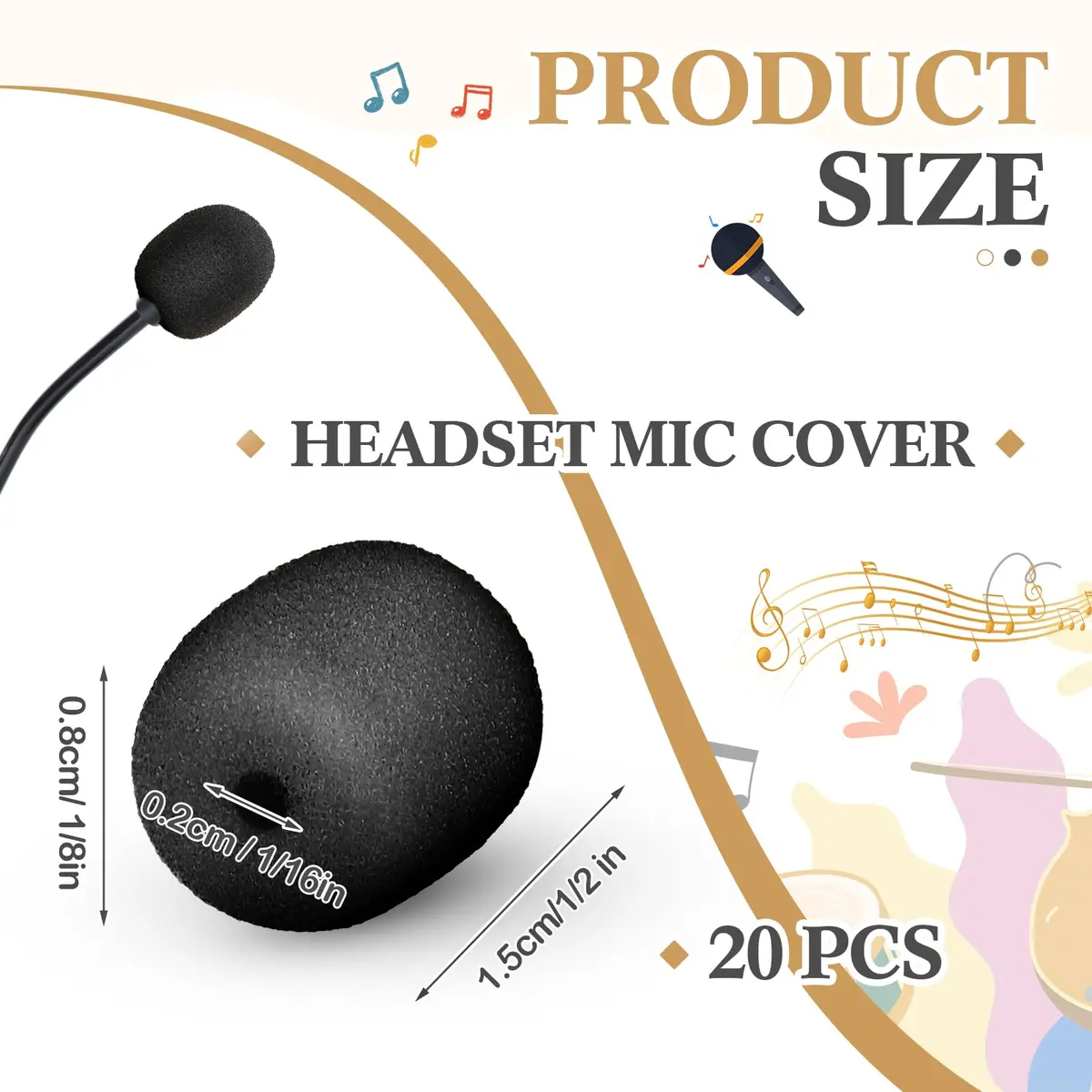 Innconee Mini Mic Foam Windscreen Covers 2mm x 15mm (20 Pcs) | Reduces Wind Noise for Headset & Lapel Mics - view 2