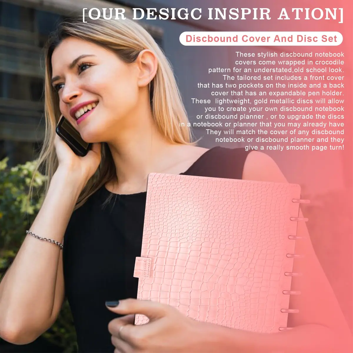 WANGDEFA Pink 8.5x11in Discbound Cover & Set with 11 Discs | Office & School Organizer - view 6