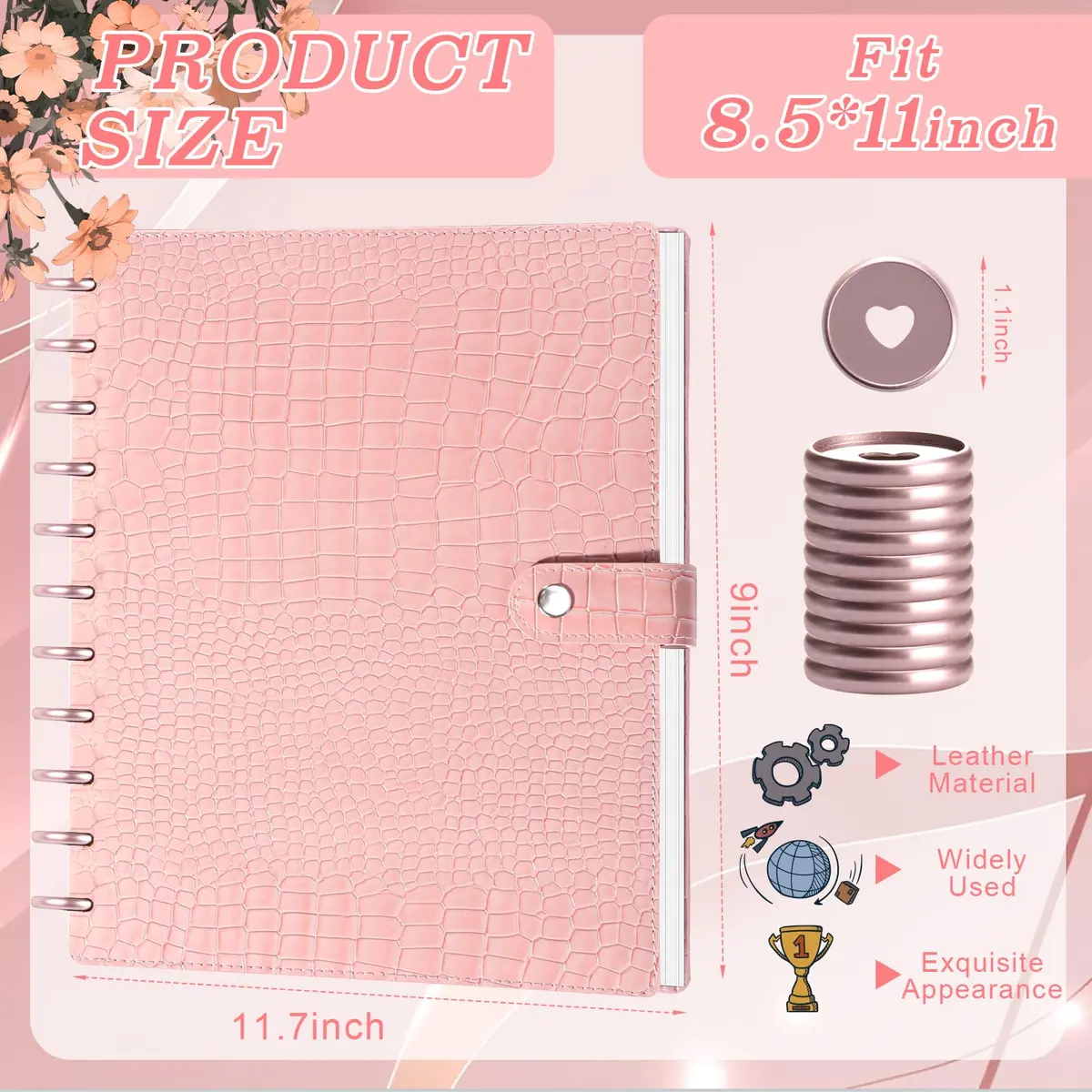 WANGDEFA Pink 8.5x11in Discbound Cover & Set with 11 Discs | Office & School Organizer - view 2