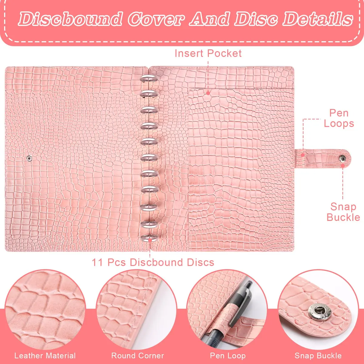 WANGDEFA Pink 8.5x11in Discbound Cover & Set with 11 Discs | Office & School Organizer - view 3
