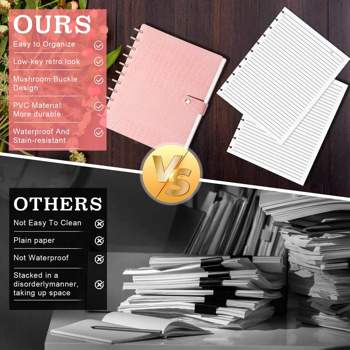 WANGDEFA Pink 8.5x11in Discbound Cover & Set with 11 Discs | Office & School Organizer - view 4