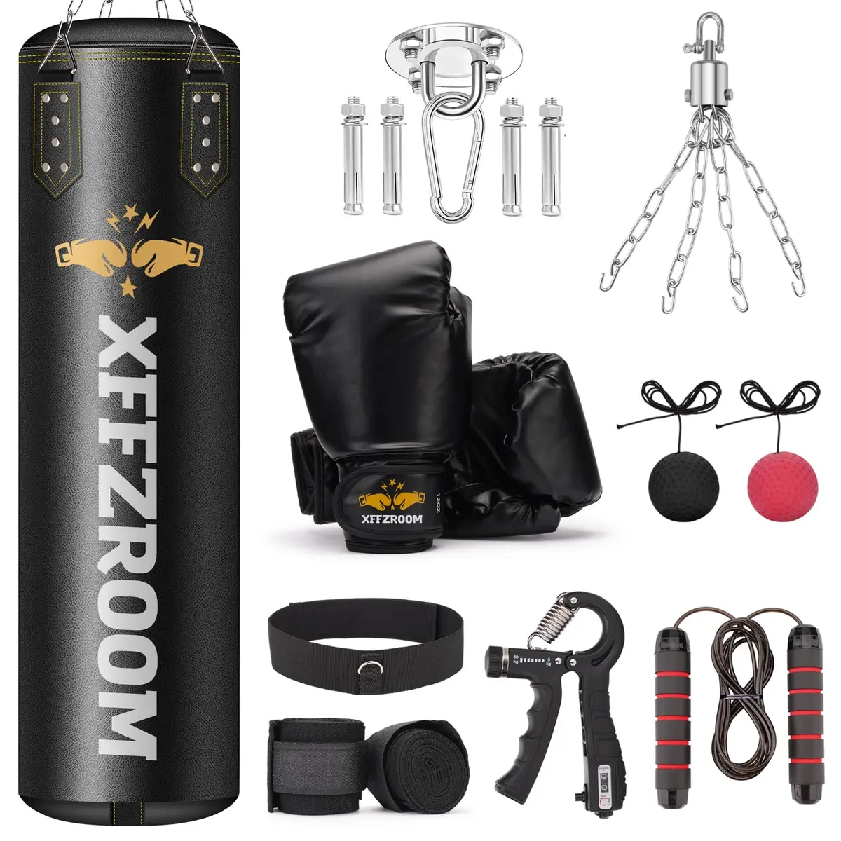 xffzroom Punching Bag for Adults, 4ft PU Leather | Heavy Boxing Set with Gloves & Accessories - main product image