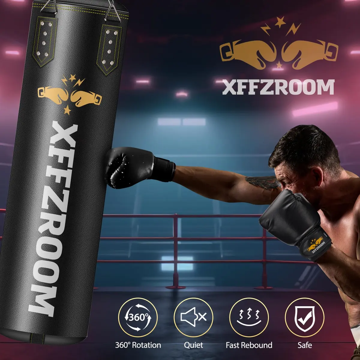 xffzroom Punching Bag for Adults, 4ft PU Leather | Heavy Boxing Set with Gloves & Accessories - view 7