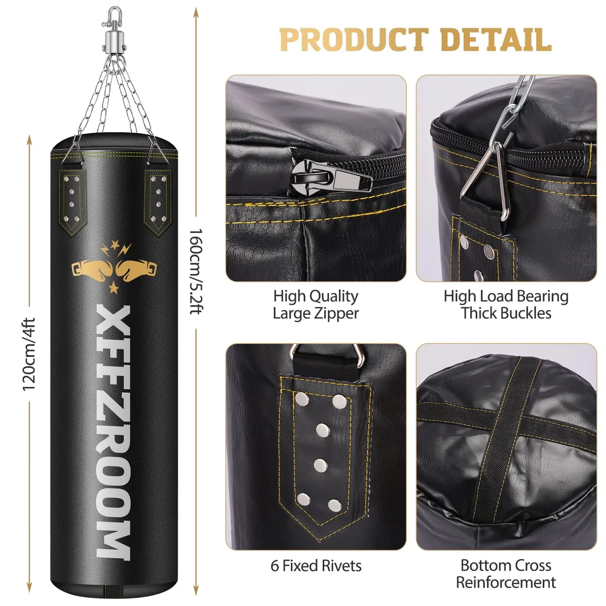 xffzroom Punching Bag for Adults, 4ft PU Leather | Heavy Boxing Set with Gloves & Accessories - view 3