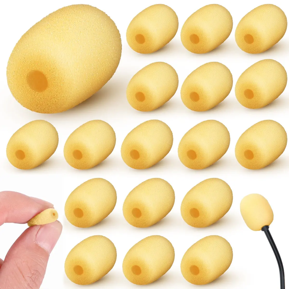 Innconee Mini Mic Foam Windscreen Covers 5mm x 20mm (0.2" x 0.79") Skin Color | Pack of 20 for Headset & Lapel Mics - main product image