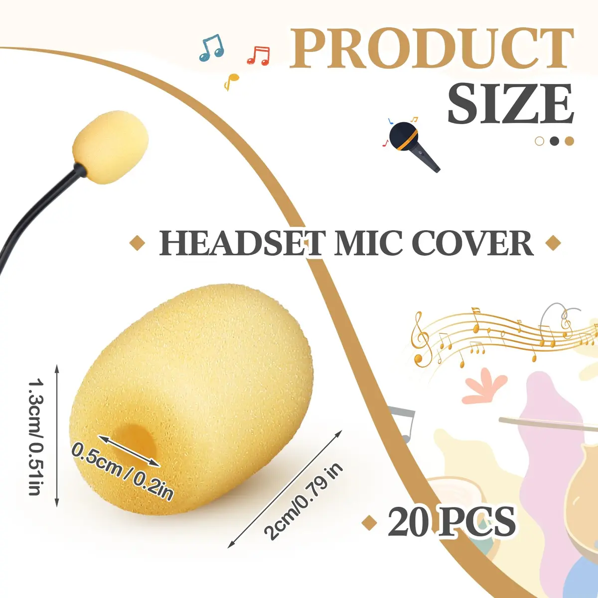 Innconee Mini Mic Foam Windscreen Covers 5mm x 20mm (0.2" x 0.79") Skin Color | Pack of 20 for Headset & Lapel Mics - view 2