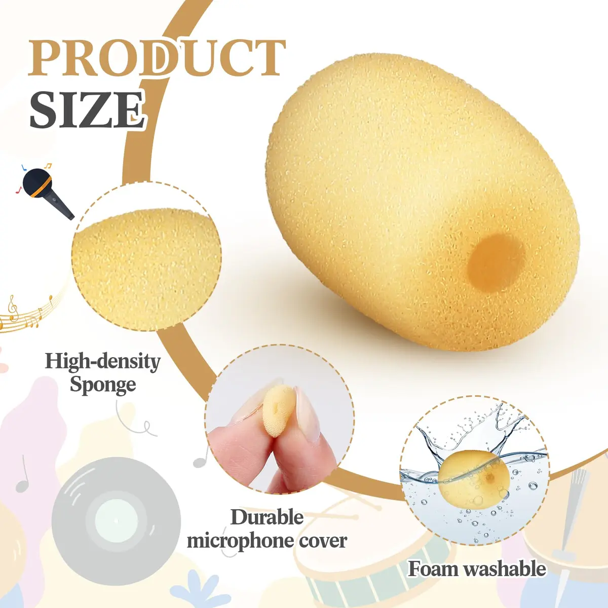 Innconee Mini Mic Foam Windscreen Covers 5mm x 20mm (0.2" x 0.79") Skin Color | Pack of 20 for Headset & Lapel Mics - view 3