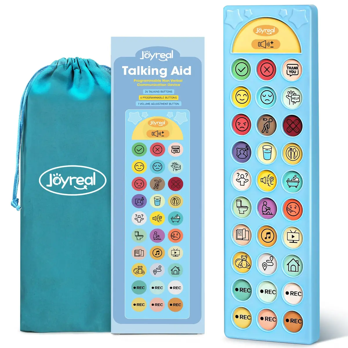Joyreal AAC Device for Autism, Non-Verbal Communication Tool with 24 Buttons & 6 Programmable Options | Blue - main product image