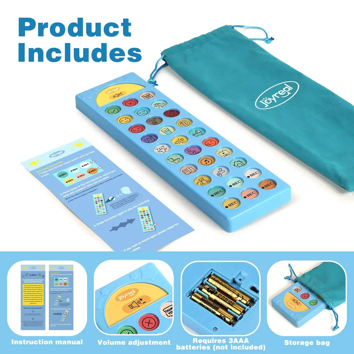 Joyreal AAC Device for Autism, Non-Verbal Communication Tool with 24 Buttons & 6 Programmable Options | Blue - view 6