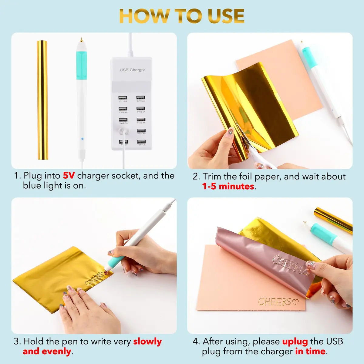 CYFUN DESIGN Hot Foil Pen & Roll Set | USB Powered Heat Foil Pen with 13 Rolls for Card Making - view 3
