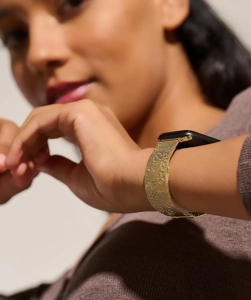 Olivia Burton Apple Watch Strap Mesh Bracelet Gold 38mm 40mm 41mm | Chic Floral Interchangeable Band - view 2