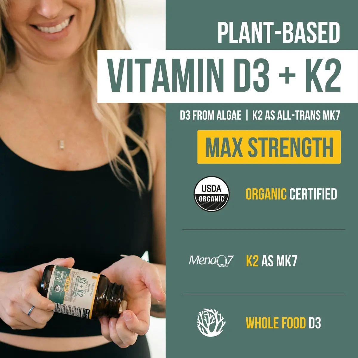 Triquetra Health Organic Plant D3 + K2 | 10,000 IU D3 + 120 mcg K2 | Vegan, Organic, Vegan, 60 Count - view 2