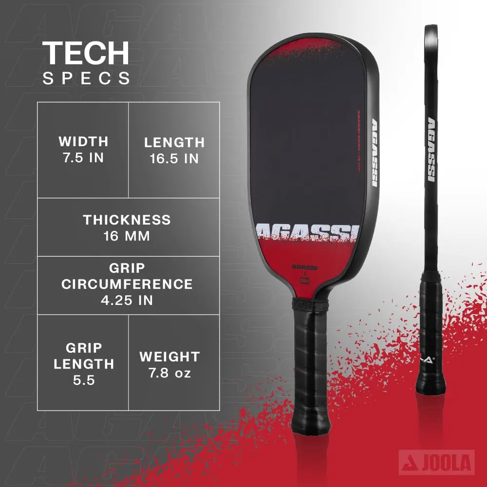 JOOLA Agassi Edge 16mm Pickleball Paddle | Carbon Fiber Spin & Control | USAP & UPA-A Certified (70-120c) - view 2