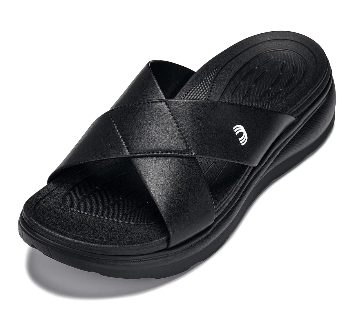 CALTO Men's Invisible Height Increasing Sandals X1652 Black 2 Inches Taller | Slip-On Comfort - main product image