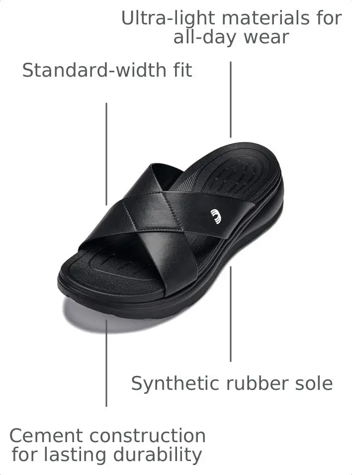 CALTO Men's Invisible Height Increasing Sandals X1652 Black 2 Inches Taller | Slip-On Comfort - view 4