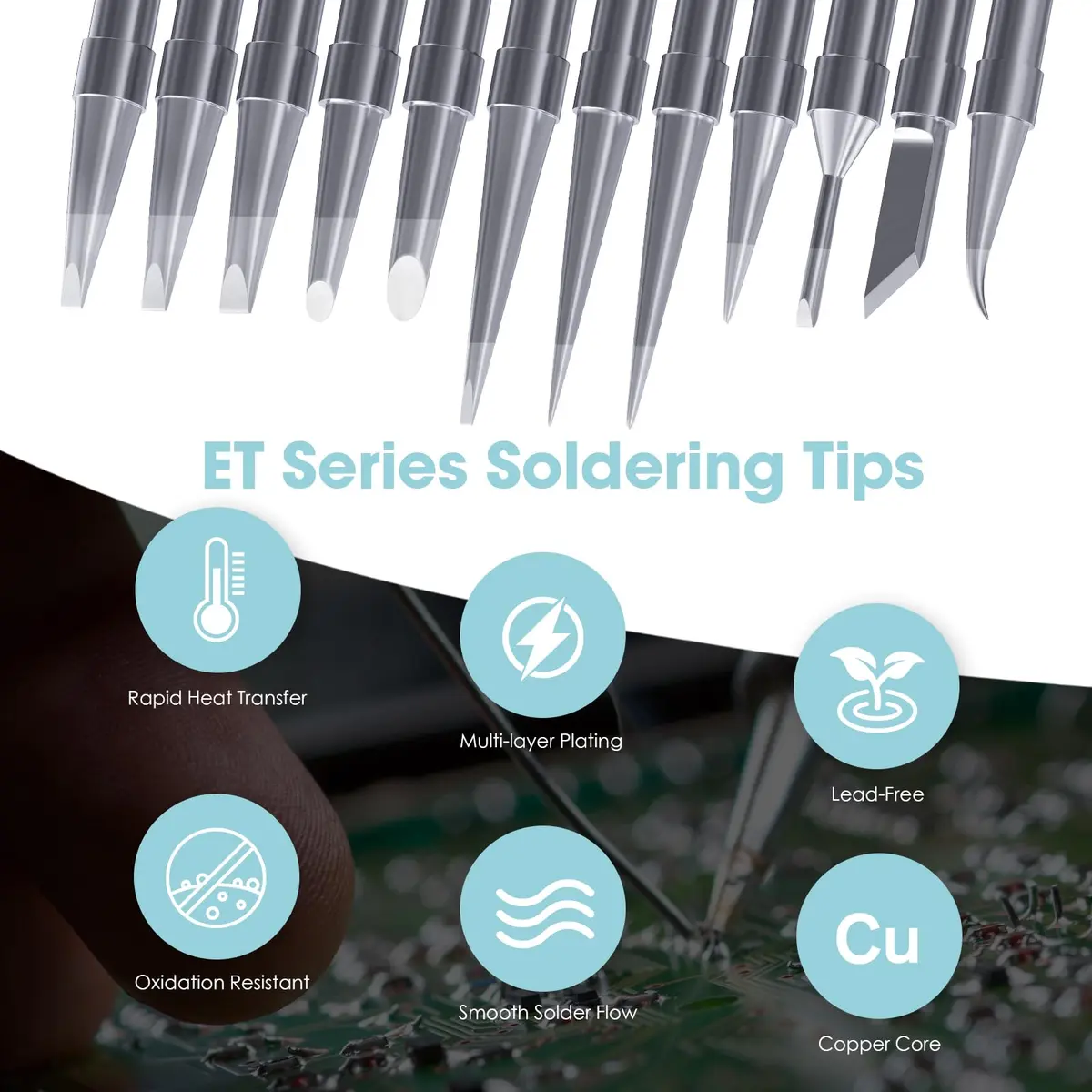 HANGLIFE ET Soldering Iron Tips 12-Piece Set with Holder | Precision Replacement Solder Tips for Weller Stations - view 2