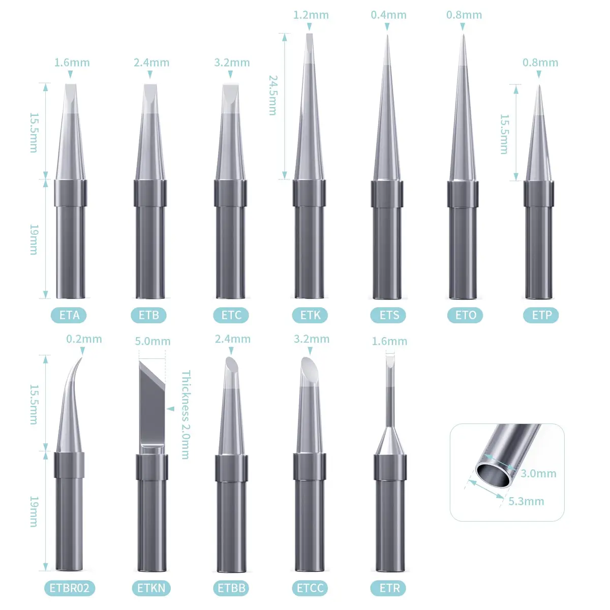 HANGLIFE ET Soldering Iron Tips 12-Piece Set with Holder | Precision Replacement Solder Tips for Weller Stations - view 3