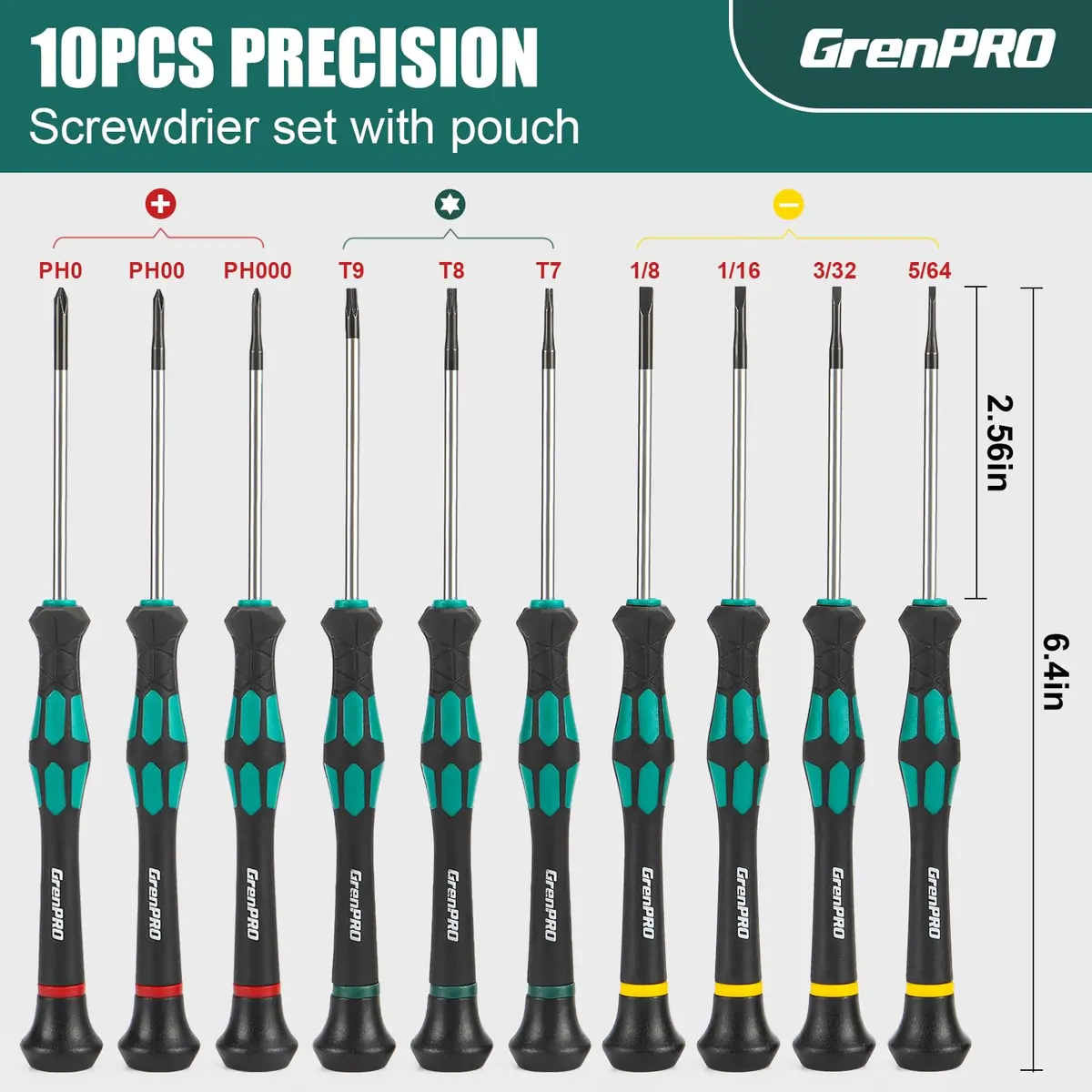 GRENPRO 10-Piece Precision Screwdriver Set with Magnetic Tips & Storage Pouch | Eyeglass, Watch, Computer, Phone Repair Tool Kit - view 6