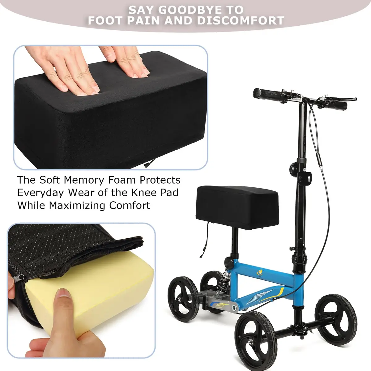 XINTREY Knee Scooter Cushion 2" Memory Foam | Comfortable Knee Pad for Adults - view 6