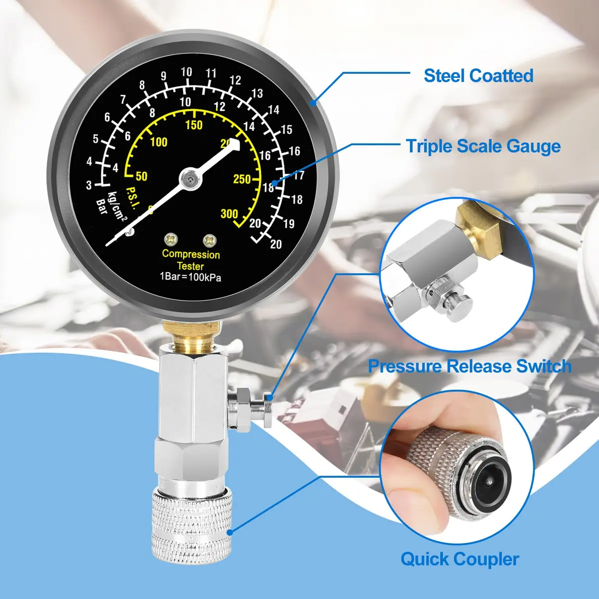 BETOOLL Petrol Engine Cylinder Compression Tester Kit 32 Blades | Accurate Pressure Test for Petrol Engines - view 5