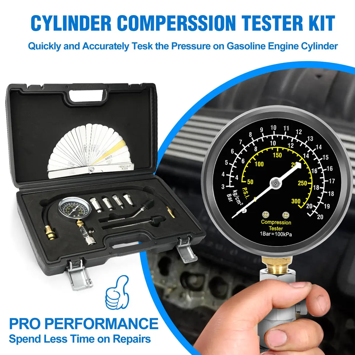 BETOOLL Petrol Engine Cylinder Compression Tester Kit 32 Blades | Accurate Pressure Test for Petrol Engines - view 2