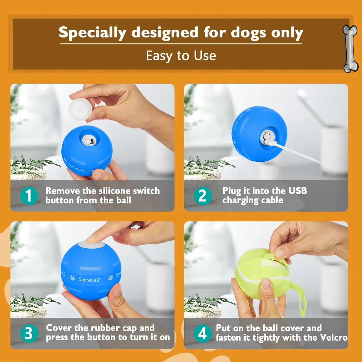 PetDroid Interactive Dog Ball, Blue | Motion Activated, USB Rechargeable, Water-Resistant - view 7
