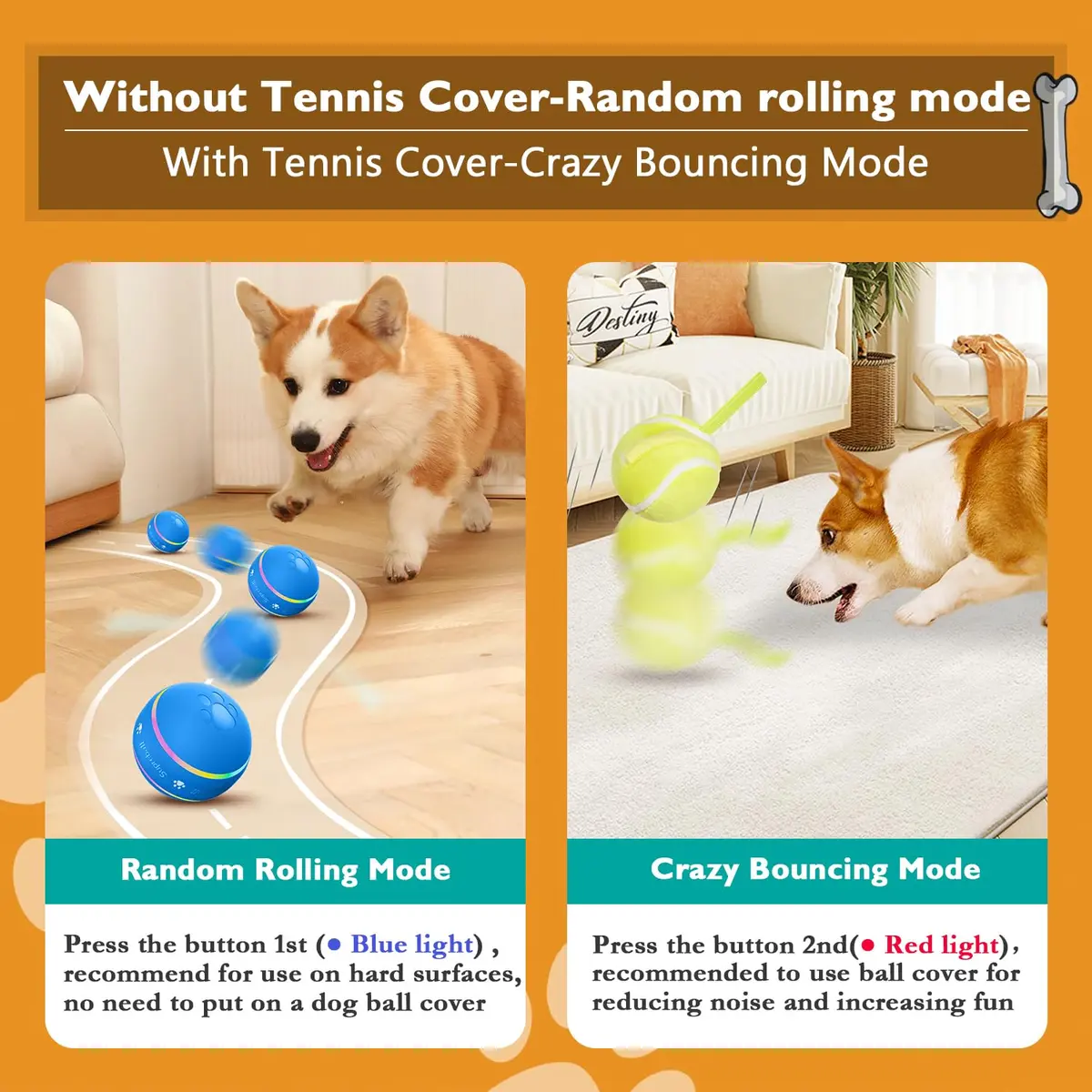 PetDroid Interactive Dog Ball, Blue | Motion Activated, USB Rechargeable, Water-Resistant - view 2