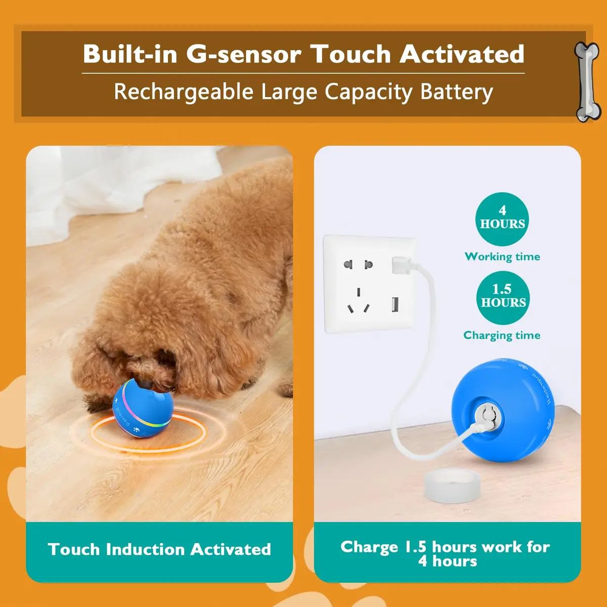 PetDroid Interactive Dog Ball, Blue | Motion Activated, USB Rechargeable, Water-Resistant - view 3