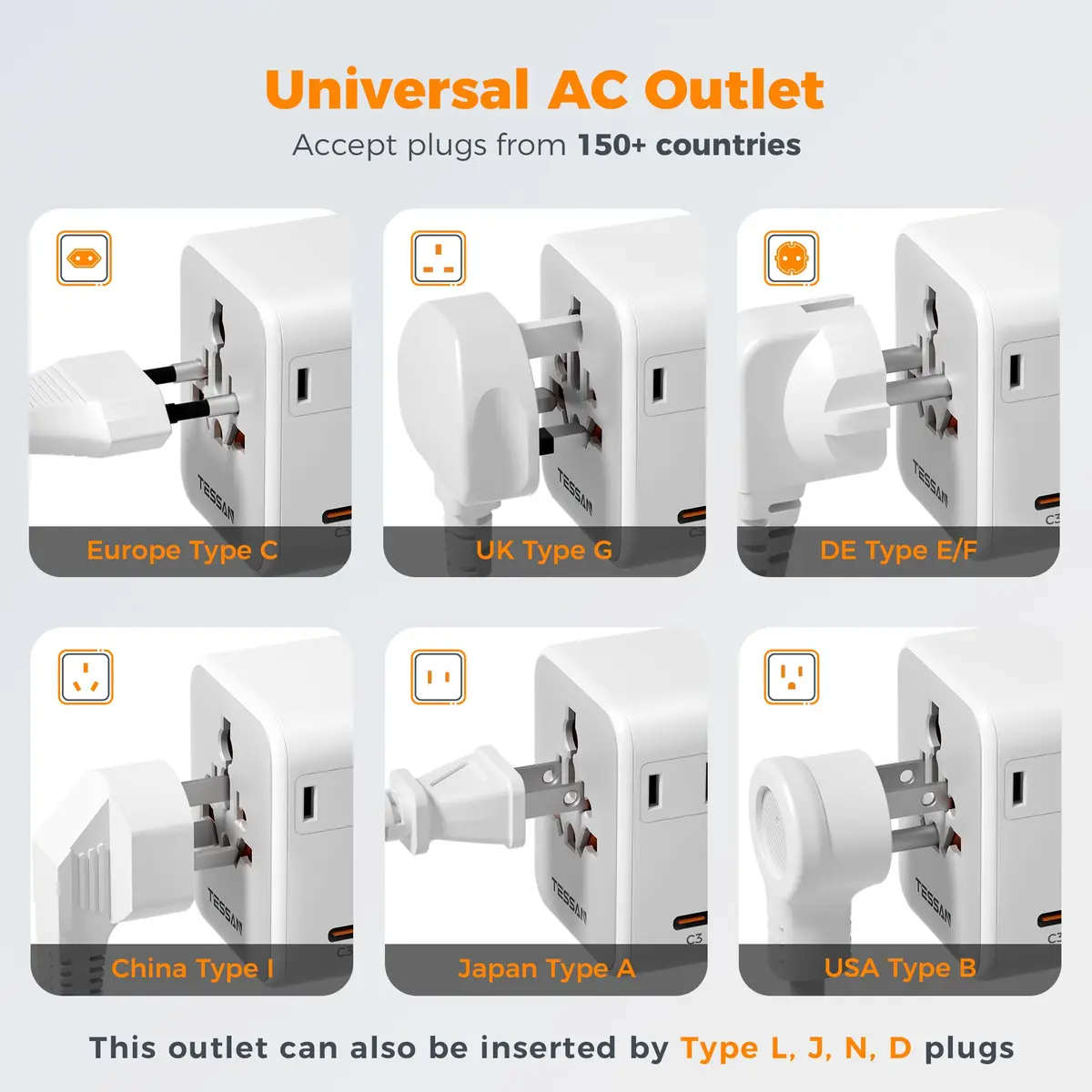 TESSAN Universal Travel Adapter 65W GaN, International Power Adapter | 7-in-1 Worldwide Compatibility - view 5