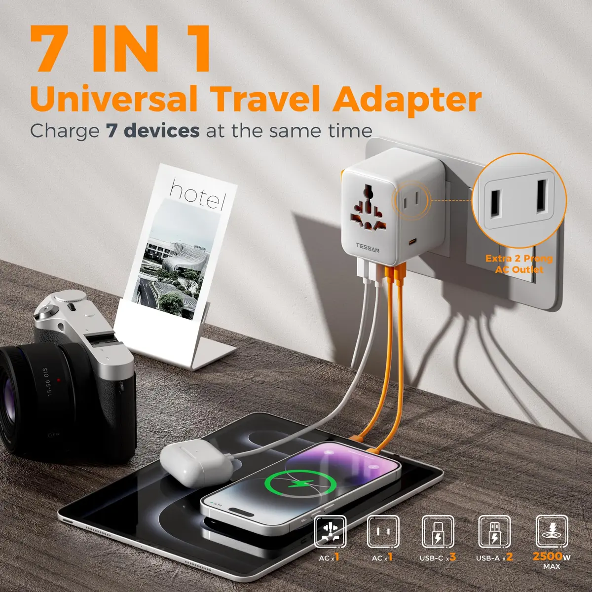 TESSAN Universal Travel Adapter 65W GaN, International Power Adapter | 7-in-1 Worldwide Compatibility - view 2