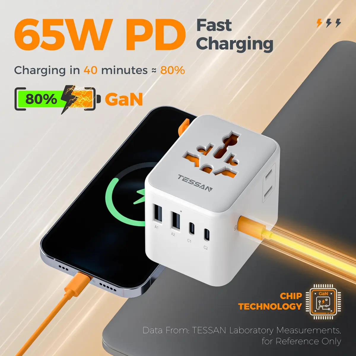 TESSAN Universal Travel Adapter 65W GaN, International Power Adapter | 7-in-1 Worldwide Compatibility - view 3