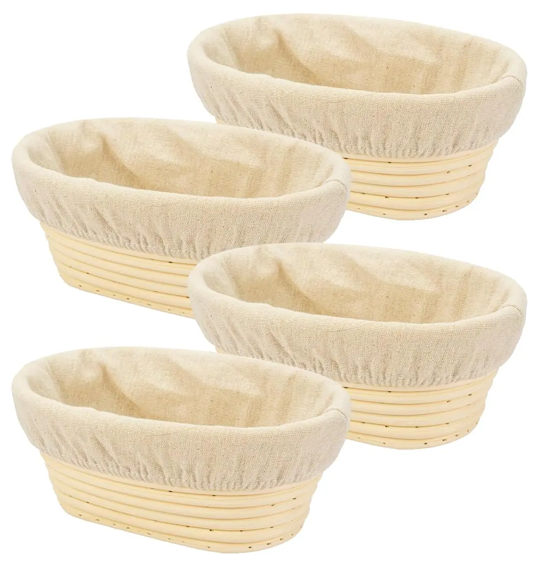 Stormshopping 8 Inch Oval Bread Proofing Basket Set with Liners, 4-Pack | Handmade Rattan Banneton for Artisan Dough Rising - main product image