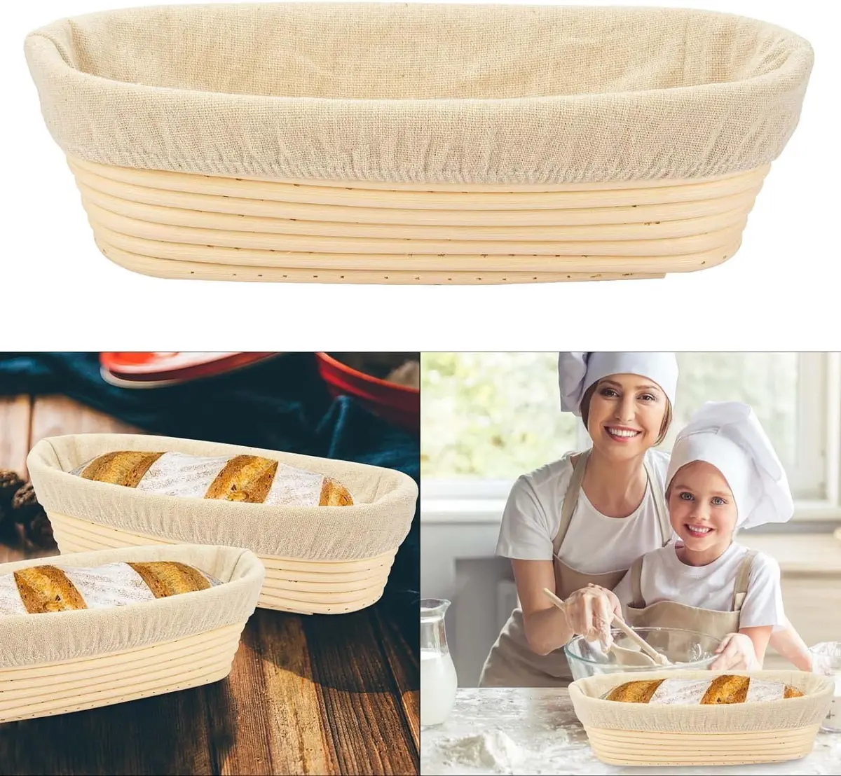 Stormshopping 8 Inch Oval Bread Proofing Basket Set with Liners, 4-Pack | Handmade Rattan Banneton for Artisan Dough Rising - view 5