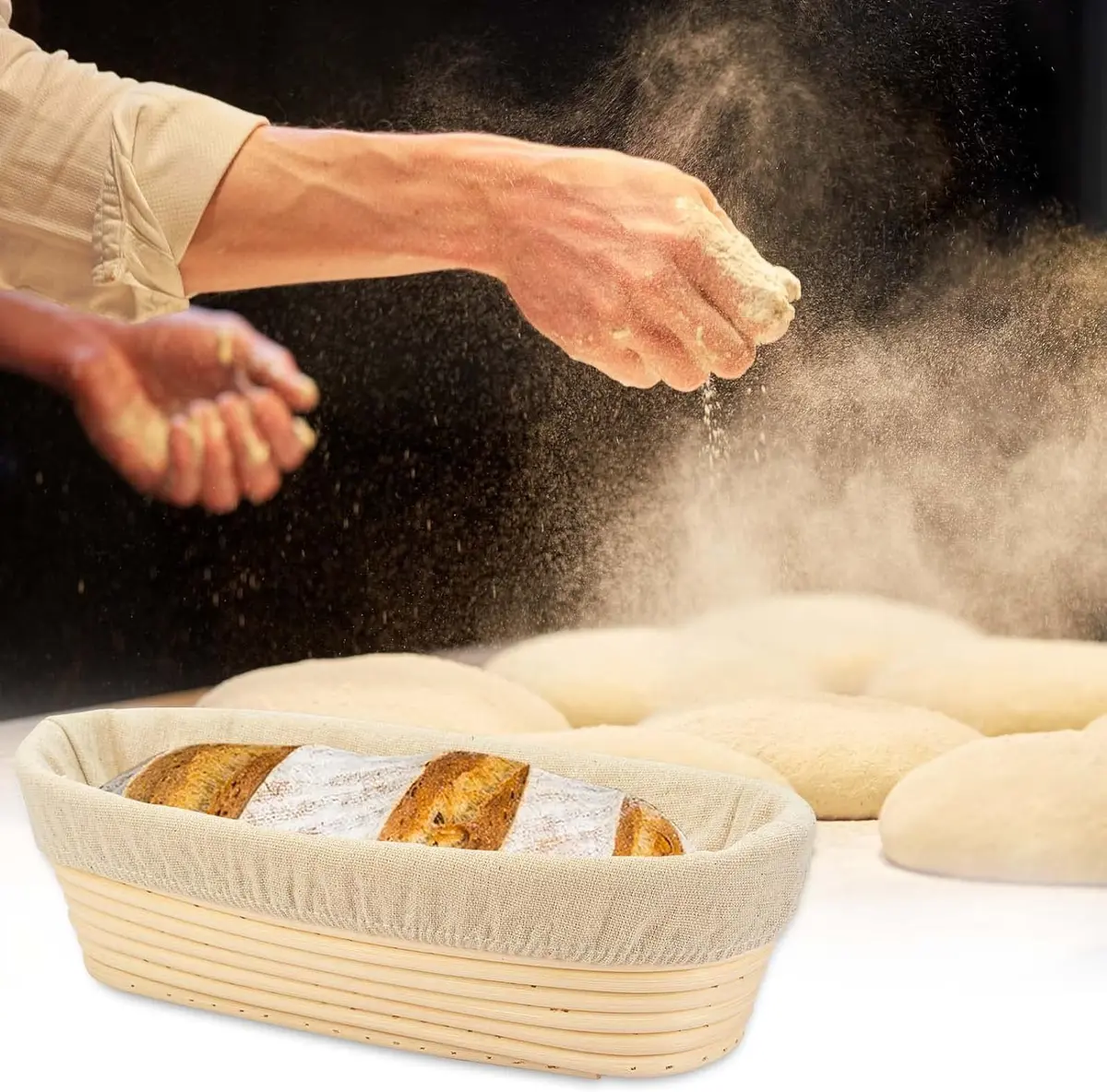 Stormshopping 8 Inch Oval Bread Proofing Basket Set with Liners, 4-Pack | Handmade Rattan Banneton for Artisan Dough Rising - view 6