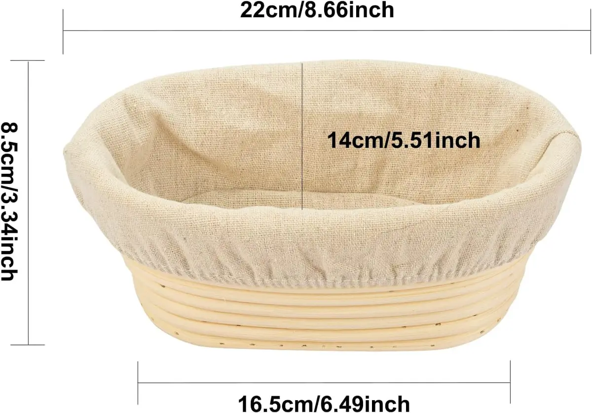 Stormshopping 8 Inch Oval Bread Proofing Basket Set with Liners, 4-Pack | Handmade Rattan Banneton for Artisan Dough Rising - view 2