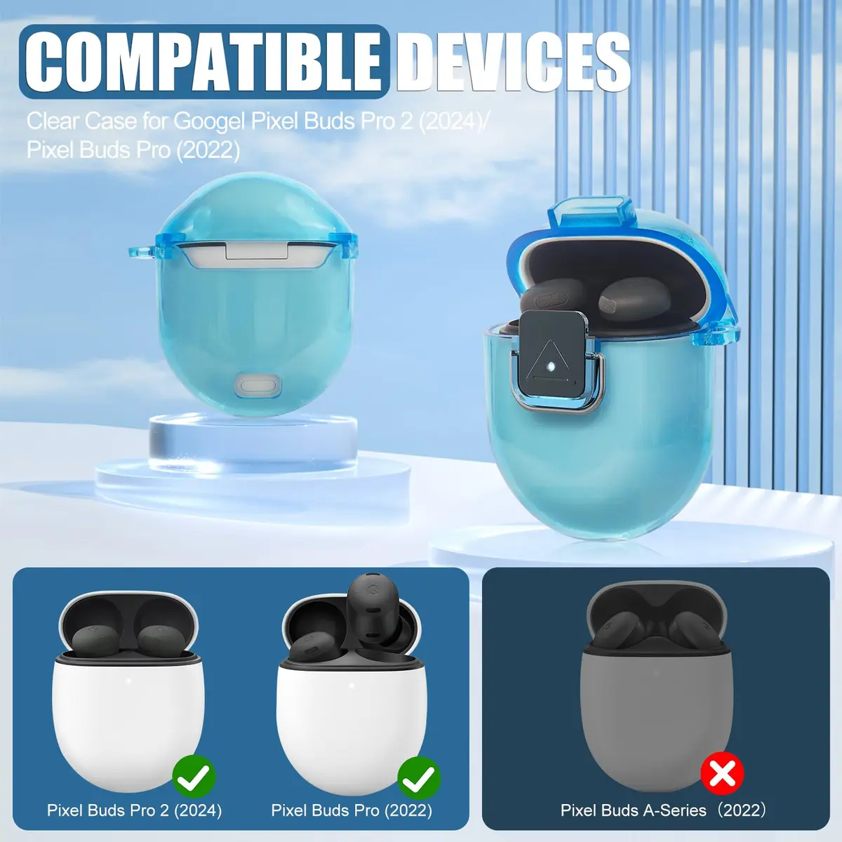 SGHLDE Google Pixel Buds Pro 2/1 Case Cover with Lock Clip | Clear TPU Shockproof Protective Skin (0.02kg) - view 2