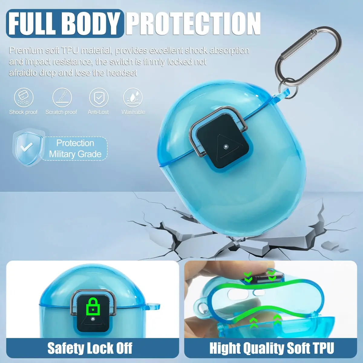 SGHLDE Google Pixel Buds Pro 2/1 Case Cover with Lock Clip | Clear TPU Shockproof Protective Skin (0.02kg) - view 4