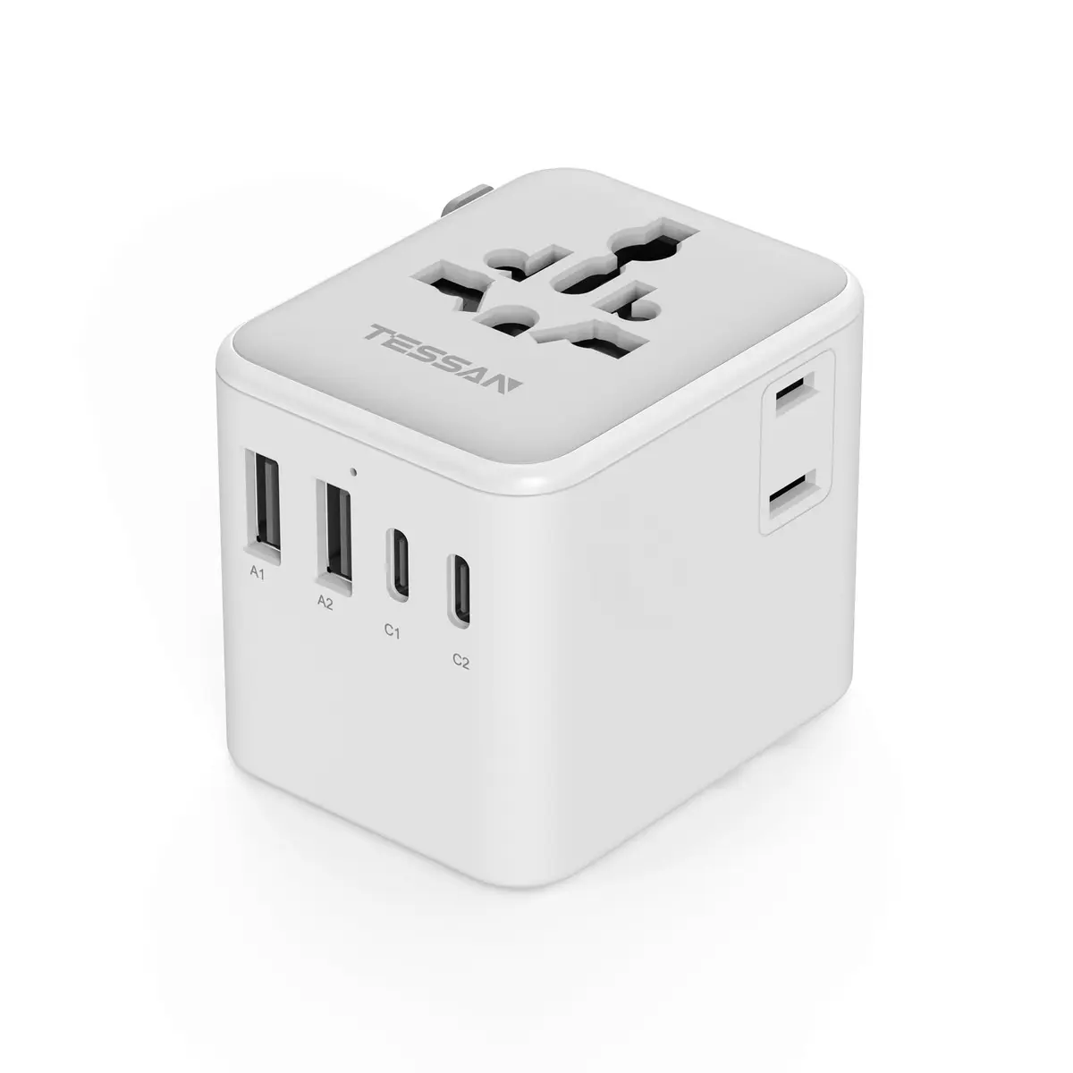 TESSAN Universal Travel Adapter Worldwide with 2 USB-C, 2 USB-A, 2 AC Outlets, 6-in-1 Plug Adapter for Over 150 Countries - main product image