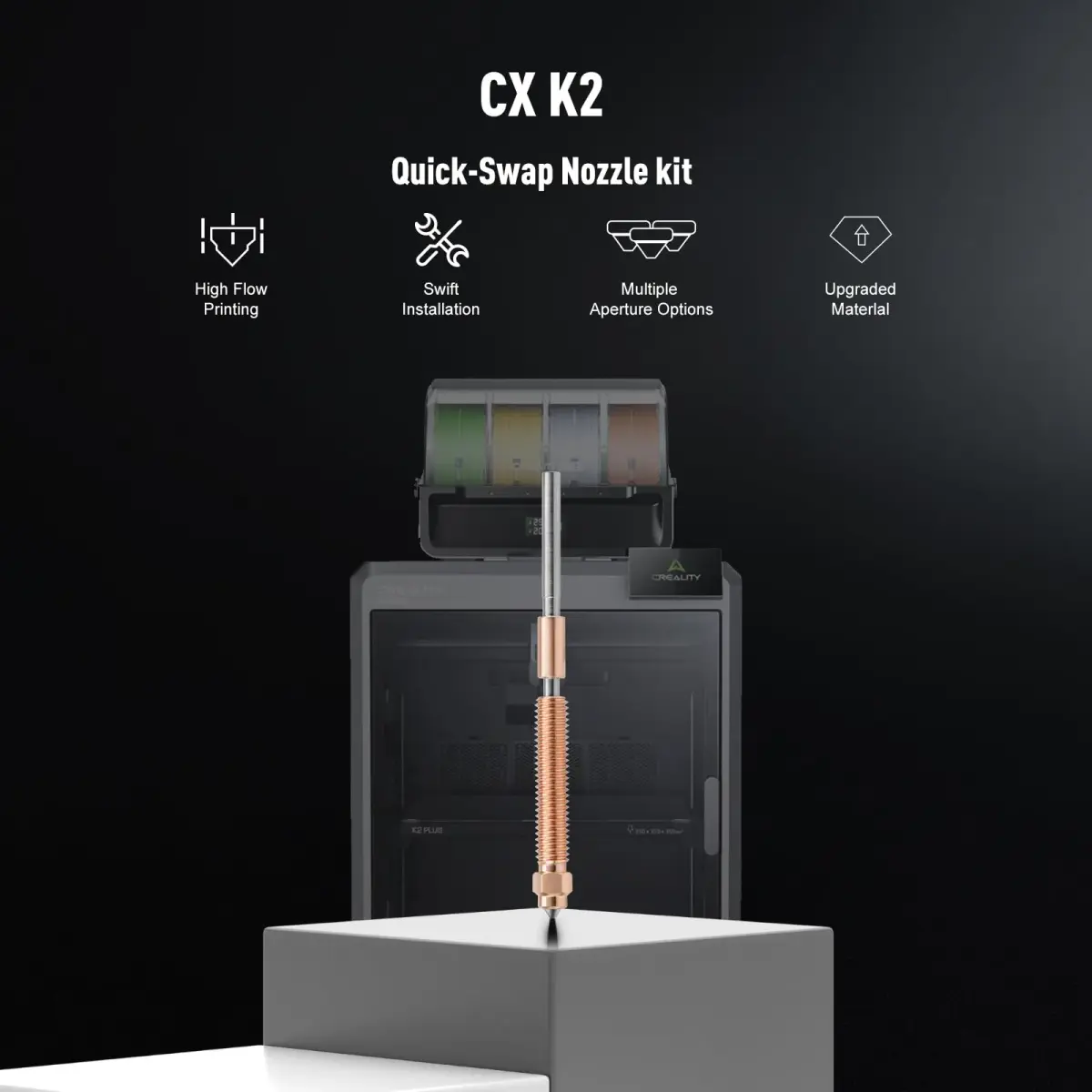 Xirbbo K2 Plus Nozzle Kit | 2 pcs 0.2mm Unicorn Quick-Swap Hardened Steel & Copper Alloy Nozzle for Creality K2 Plus 3D Printer - view 5