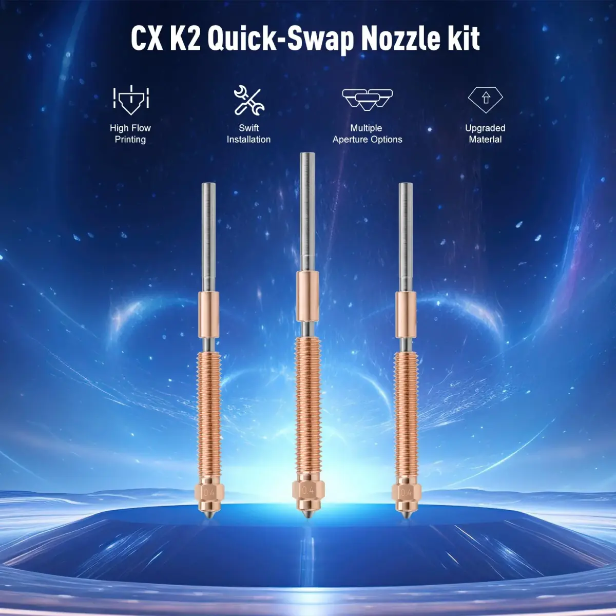Xirbbo K2 Plus Nozzle Kit | 2 pcs 0.4mm Copper Alloy & Hardened Steel Quick-Swap Nozzles for Creality K2 Plus 3D Printer - view 8
